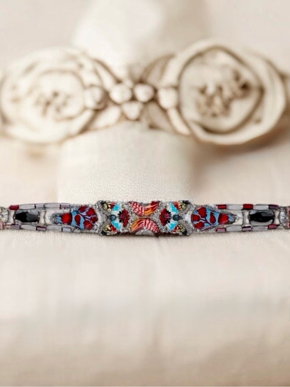 Ayala Bar Autumn Aurora Stone Rose Bracelet Artisan Glass Bead Designer Jewelry